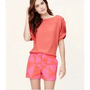 LOFT The Riviera red & pink linen cotton shorts